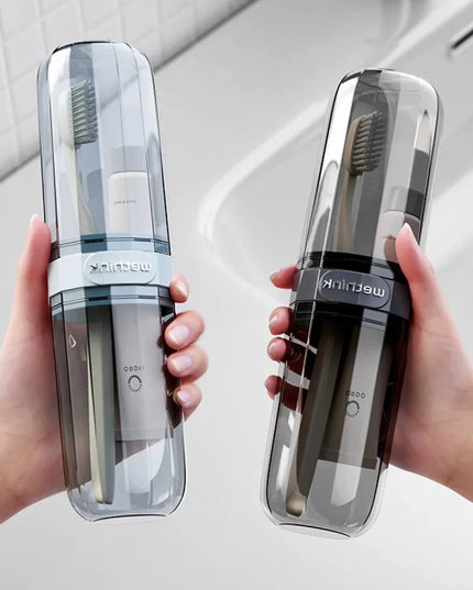 Essential travel must-have: portable toothbrush cup, toothbrush and dental care set, transparent toiletries set storage box