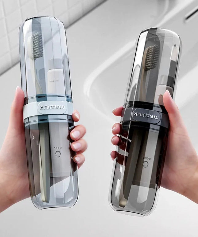Essential travel must-have: portable toothbrush cup, toothbrush and dental care set, transparent toiletries set storage box