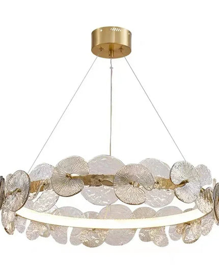 Modern LED Chandelier Lamp For Living Room Bedroom Dining Kitchen Ceiling Lights Ring Glass Flower Design Suspension Light