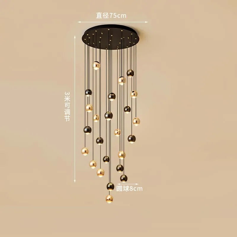 Modern LED Crystal Chandelier Art Decor Ball Long Hanging Lamps for Staircase Minimalist Round Gold Creative Lighting Fixtures