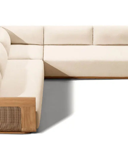 High Quality Hotel Patio Sectional L Shape Sofa Garden Set All Weather Rattan Teak Outdoor Furniture Set