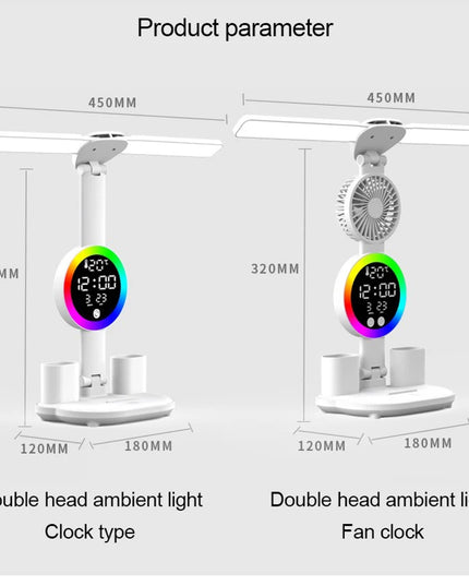 Rechargeable Led Table Lamp for Study Desk Lamp Reading Light Led Night Light with Fan Led Clock Dispaly Reading Desk Light