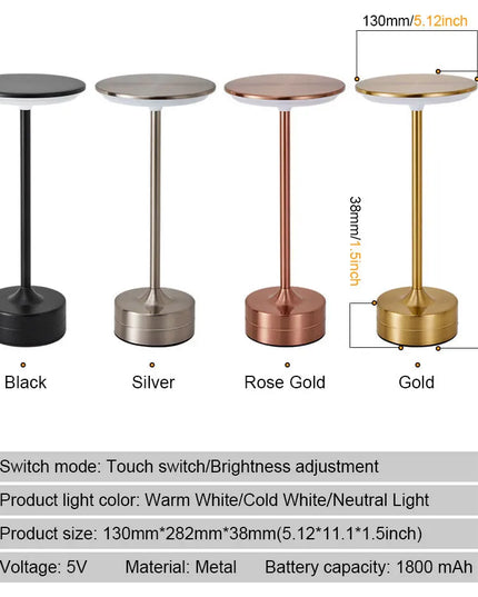 LED Table Lamp USB Rechargeabl Portable  Touch Sensor Desktop Night Light Bedroom Night Light Reading Lamps Decor Light