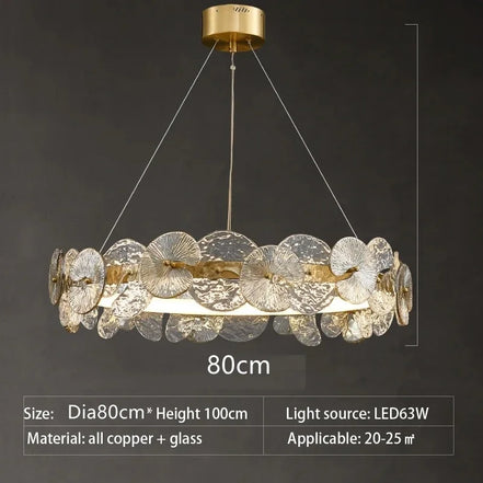 Modern LED Chandelier Lamp For Living Room Bedroom Dining Kitchen Ceiling Lights Ring Glass Flower Design Suspension Light