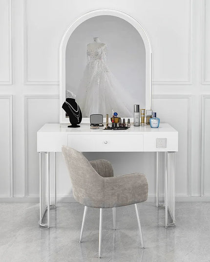 Vanity Set with Lighted Mirror, Makeup Vanity Dressing Table with LED Light, Drawers, Storage Shelves and Cosmetics Cabinet