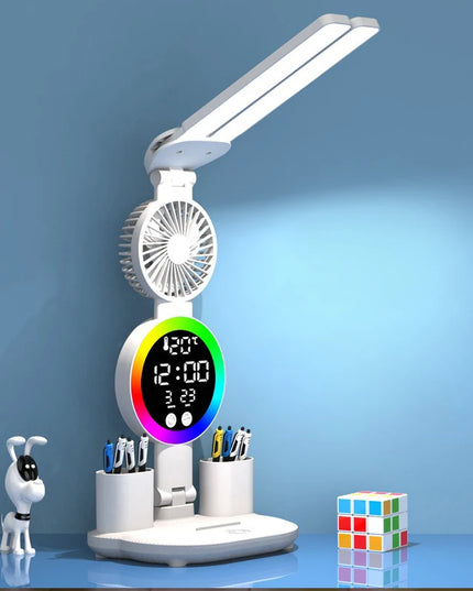 Rechargeable Led Table Lamp for Study Desk Lamp Reading Light Led Night Light with Fan Led Clock Dispaly Reading Desk Light