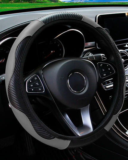 PU Carbon Fiber Leather Car Steering Wheel Cover without Inner Ring Suitable for 14.5-15 Inches of Automotive Supplies