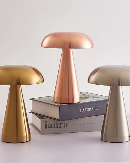 Rechargeable Table Lamp Bedroom Decoration Bar Living Room Bedside Mood Lights Touch Three Level Dimming Metal Mushroom Lamps