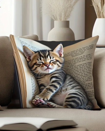 Creative Sleep Cat Fashion Design Printed Pillowcase Single Sided Comfortable Indoor Sofa Home Cushion Pillow Set Accessories