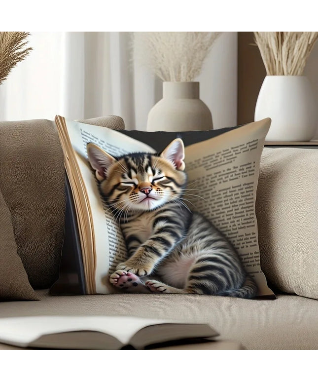 Creative Sleep Cat Fashion Design Printed Pillowcase Single Sided Comfortable Indoor Sofa Home Cushion Pillow Set Accessories