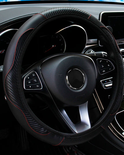 PU Carbon Fiber Leather Car Steering Wheel Cover without Inner Ring Suitable for 14.5-15 Inches of Automotive Supplies