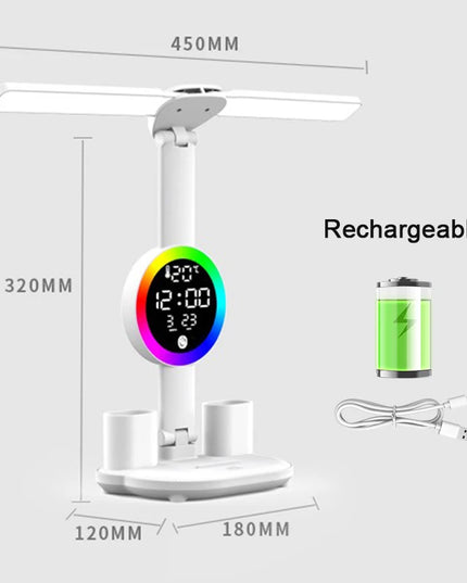 Rechargeable Led Table Lamp for Study Desk Lamp Reading Light Led Night Light with Fan Led Clock Dispaly Reading Desk Light