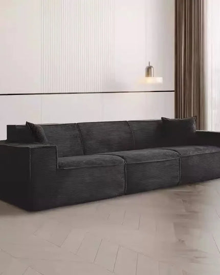Compressed fabric sofa corduroy small unit straight row full sponge sofa without skeleton tofu block sofa