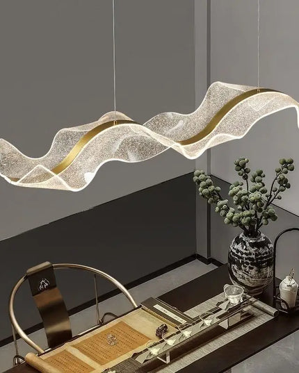 Modern Wave LED Pendant Lights for Living Restaurant Room Food Tables Bar Golden Chandelier Home Decor Hanging Light Fixture