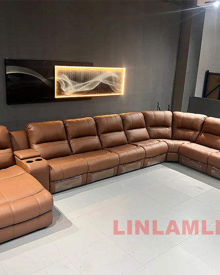 Luxury Oversized Sectional Recliner Sofa with Chaise Lounge – Home Electric Theater Seating, Genuine Leather – for Cinema Room