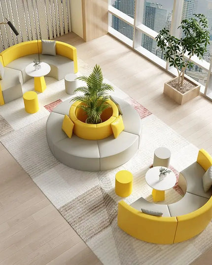 Modern S-Shape Sectional Sofa Set for Home Office for Hotels Public Areas Restaurants Durable PU Leather Cover