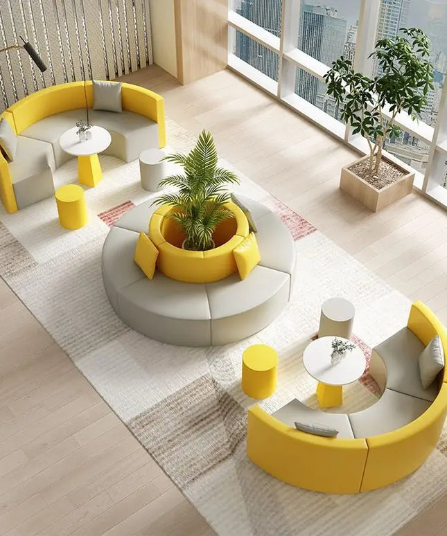 Modern S-Shape Sectional Sofa Set for Home Office for Hotels Public Areas Restaurants Durable PU Leather Cover