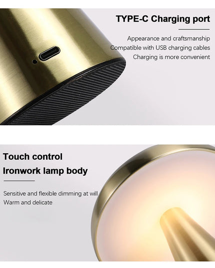 Rechargeable Table Lamp Bedroom Decoration Bar Living Room Bedside Mood Lights Touch Three Level Dimming Metal Mushroom Lamps