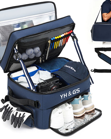 Golf Trunk Organizer Golf Shoes Bag With Large Golf Storage Box for Balls Tees Clothes Gloves Accessories ﻿with Shoe Compartment