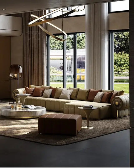 Italian Leather Living Room Sofas Minimalist Luxury Modern Design Sofa Multifunctional Elegant Meuble De Salon Home Furniture