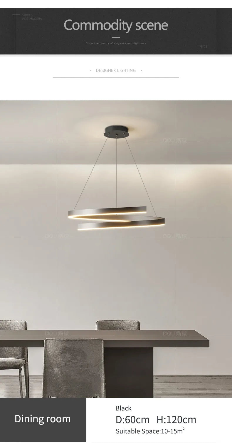 Modern LED spiral chandelier is suitable for living room dining room bedroom study villa home decoration lighting room decoratio