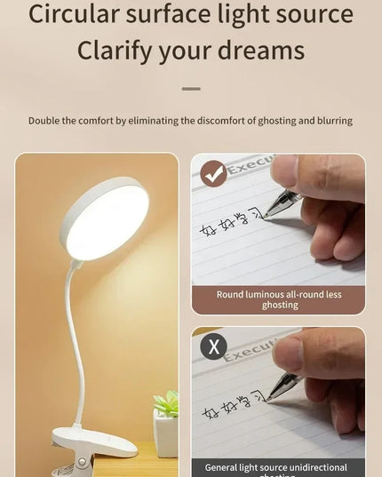 Portable USB Table Lamp Rechargeable Desk Lamp with Clip Bed Reading Night Light LED Touch 3 Modes Dimming Eye Protection Light