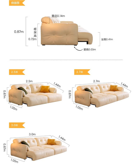 Cloud Retractable Sofa French Cream Wind Straight Row Multi-functional Reclining And Sleeping Leather Electric Sofa