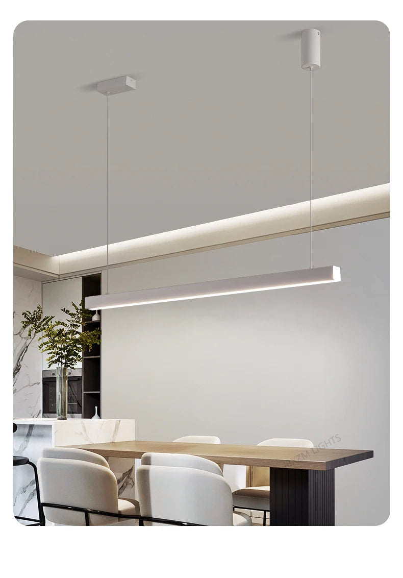 Modern LED linear chandelier for dining room office white bar pendant lights kitchen island lighting black minimalist lamp