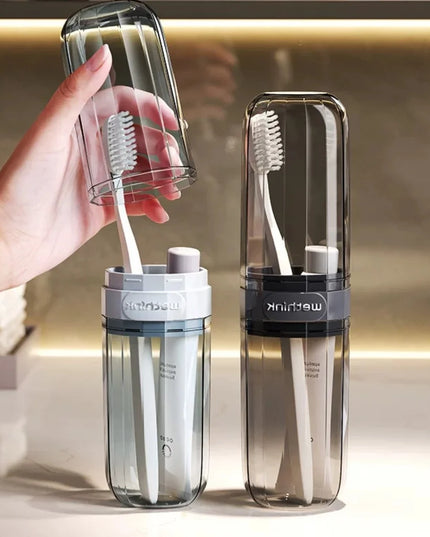 Essential travel must-have: portable toothbrush cup, toothbrush and dental care set, transparent toiletries set storage box