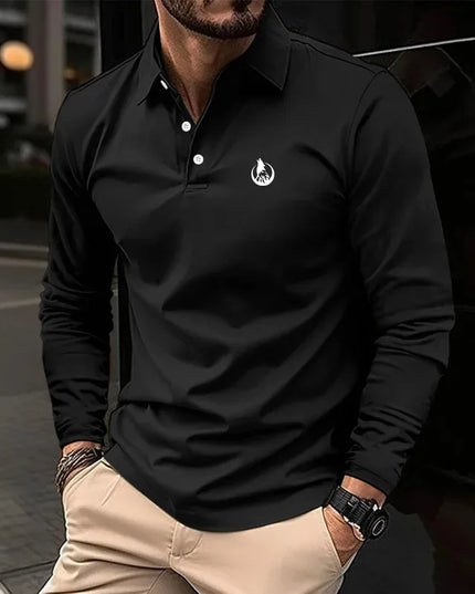 Men's golf shirt, casual work, lapel, long-sleeved, modern basic button, flat, spring and autumn regular, suitable for men's gol