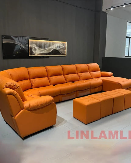 Luxury Oversized Sectional Recliner Sofa with Chaise Lounge – Home Electric Theater Seating, Genuine Leather – for Cinema Room