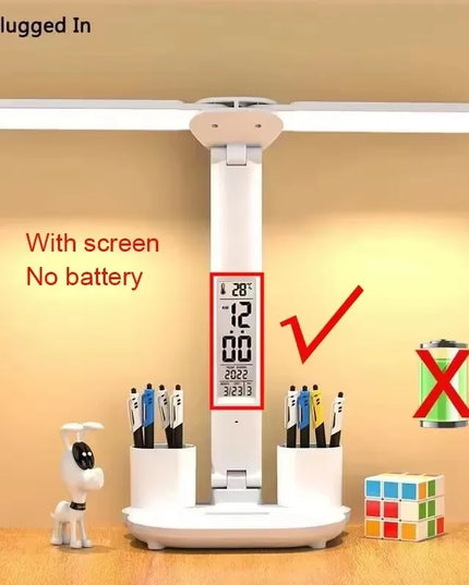 Rechargeable Led Table Lamp for Study Desk Lamp Reading Light Led Night Light with Fan Led Clock Dispaly Reading Desk Light