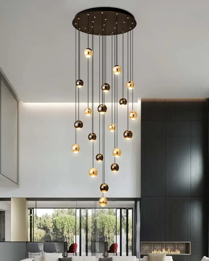 Modern LED Crystal Chandelier Art Decor Ball Long Hanging Lamps for Staircase Minimalist Round Gold Creative Lighting Fixtures