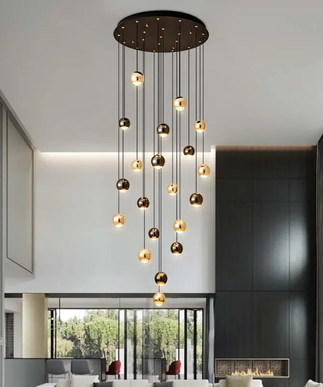 Modern LED Crystal Chandelier Art Decor Ball Long Hanging Lamps for Staircase Minimalist Round Gold Creative Lighting Fixtures