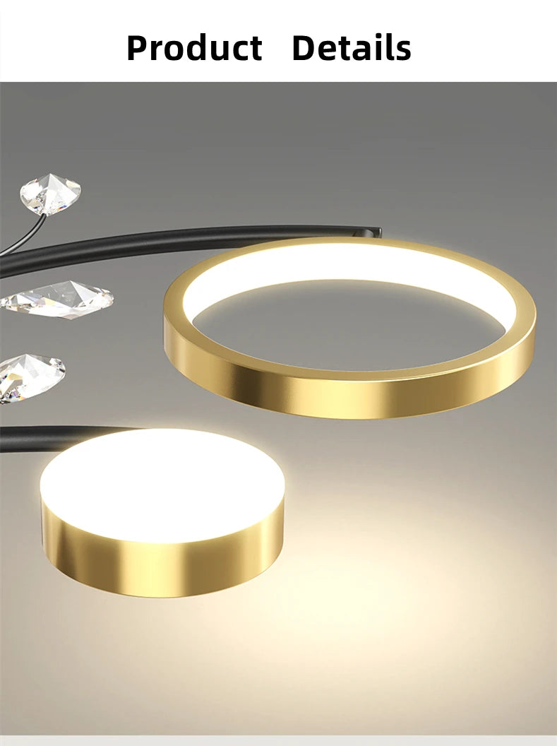 Modern Led Chandelier Gold Aluminum Luxury Pendant Lights For Living Room Bedroom Study Room K9 Crystal Decorative Lamps 90-260V