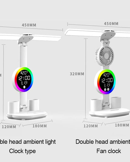 Led Table Lamp Rechargeable For Study Desk Lamp Reading Night Light With Fan Clock Dispaly Room Bedside Reading Led  Desk Lights
