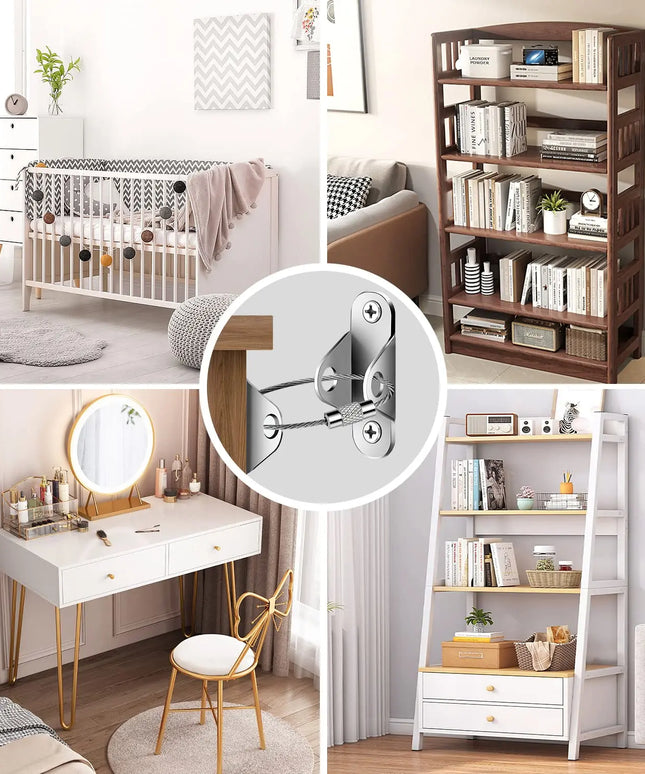 6 Sets Furniture Anchors Anti Tip Furniture Anchors for Baby Proofing, Safety Anchor Furniture Fasteners to Wall