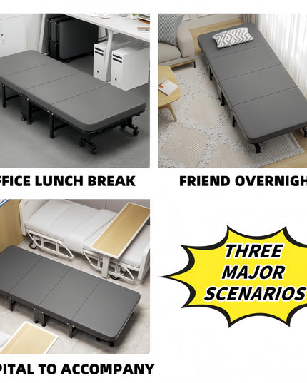 1 Dust Cover for a Folding Bed or 1 Folding Bed, Multifunctional Tech Fabric with High-Density Foam Mattress, Compact Storage Space, Single Bed, Folds into a Quarter, Easy to Assemble, with Wheels, Lightweight, Portable Iron