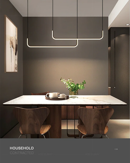 Modern LED Strip Chandelier Light Restaurant Kitchen Decor Ceiling Gold Hanging Pendants Living Room Lighting Indoor Lamp Lustre