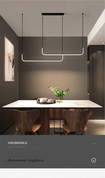 Modern LED Strip Chandelier Light Restaurant Kitchen Decor Ceiling Gold Hanging Pendants Living Room Lighting Indoor Lamp Lustre