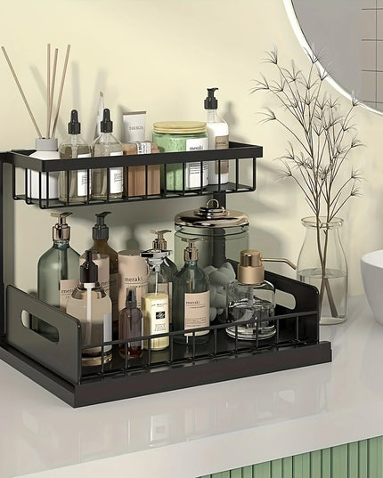 Under Sink Kitchen Storage Rack Set - Sliding Metal Drawer Organizer for Bathroom, Pantry, and Cabinets  Essential for Home Use