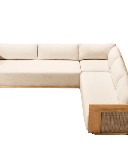 High Quality Hotel Patio Sectional L Shape Sofa Garden Set All Weather Rattan Teak Outdoor Furniture Set