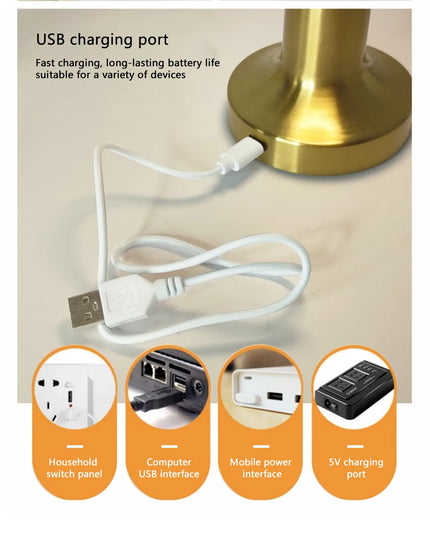 Rechargeable Led Table Lamp Retro Night Light Desk Bar Coffee Dining Room Home Decor Wireless 3 Colors Dimmable Touch Switch