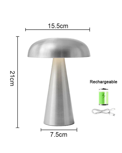 Rechargeable Table Lamp Bedroom Decoration Bar Living Room Bedside Mood Lights Touch Three Level Dimming Metal Mushroom Lamps