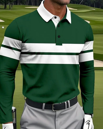2025 New Fashion Golf Men's Polo Shirt Stripe Graphic Printed Tees Sports Breathable Quick Dry Button Polo Tops Classic Pullover