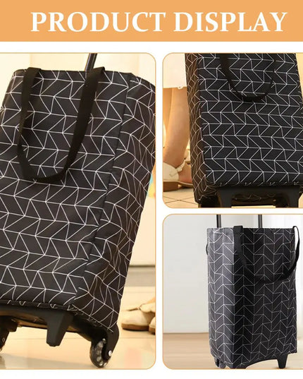 Shopping Cart with Wheels Portable Waterproof Bag Rolling Shopping Bag Trolley Tote Bag Stair Climbing Cart for Traveling Shoppi