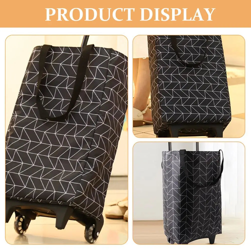 Shopping Cart with Wheels Portable Waterproof Bag Rolling Shopping Bag Trolley Tote Bag Stair Climbing Cart for Traveling Shoppi