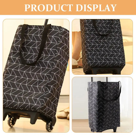 Shopping Cart with Wheels Portable Waterproof Bag Rolling Shopping Bag Trolley Tote Bag Stair Climbing Cart for Traveling Shoppi