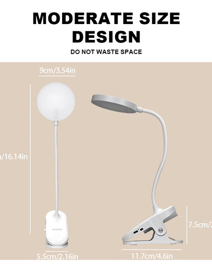 LED Portable Clip Table Lamp USB Rechargeable Clip Desk Lamp Bed Reading Night Light Touch 3 Dimming Modes Eye Protection Light