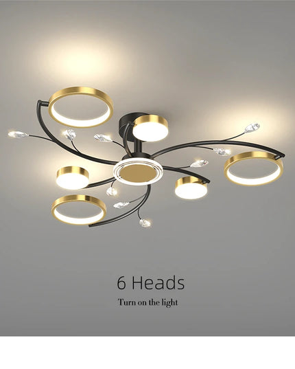 Modern Led Chandelier Gold Aluminum Luxury Pendant Lights For Living Room Bedroom Study Room K9 Crystal Decorative Lamps 90-260V